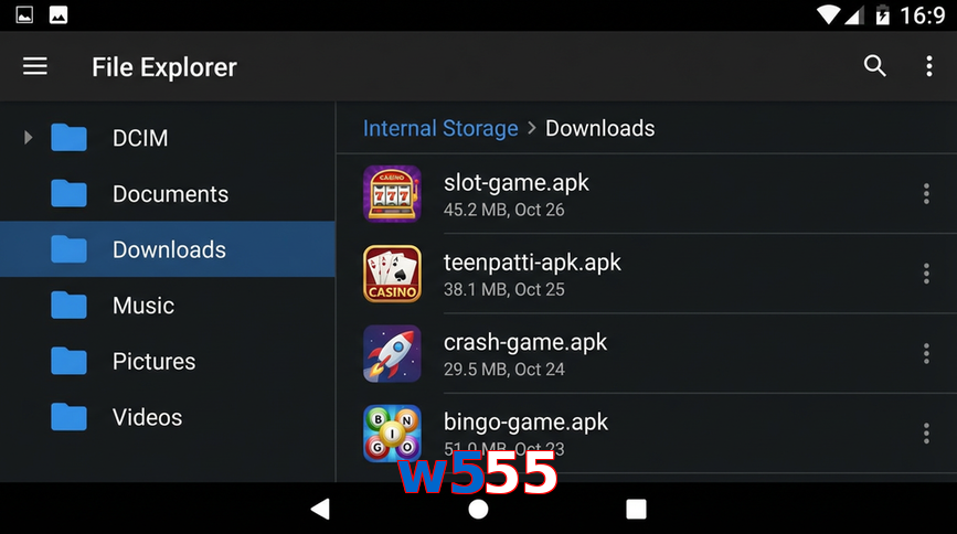 Main screen of W555 gameapk page for PK players